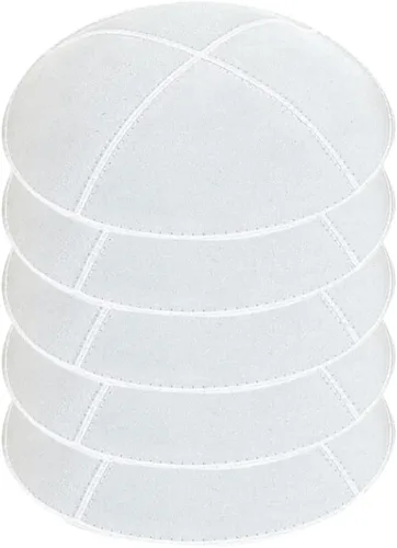 Vista 3 de Tela de cuero de gamuza Kippot Cuatro Panel Kippah Yarmulkah Single o Bulk Yarmulke, Blanco
