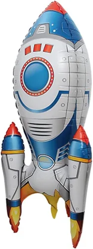 Vista 8 de Globos de aluminio con forma de cohete y astronauta en 4D de pie, globos de aluminio para helio, temática del espacio exterior, decoración de fiesta