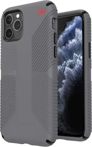 Vista 4 de Speck Productos Presidio2 Grip - Funda compatible con iPhone 11 Pro, gris grafito/gris catedral/negro/rojo sangre