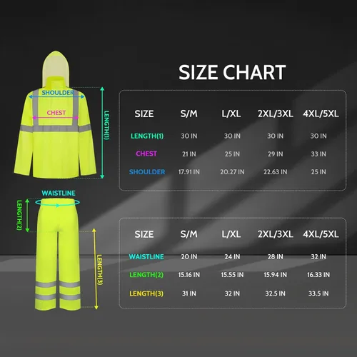 Vista 11 de TCCFCCT Chaqueta de lluvia de alta visibilidad para hombre, impermeable, abrigo de lluvia de alta visibilidad para hombres y mujeres con capucha