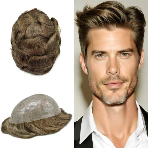 Vista 25 de Mens Toupee Hair System para hombres Piezas de pelo Sistema de reemplazo Poly Skin Toupee para hombres Protesis Capilar Para Hombre 6X8#1 Jet Black