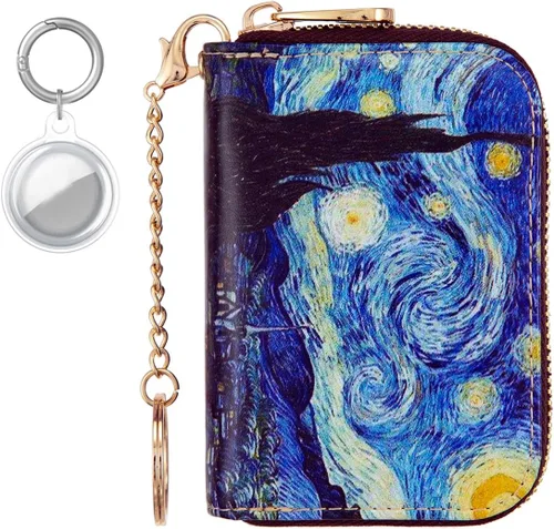 Vista 25 de AIRMORS Tarjetero para mujer con cremallera de cuero con cierre RFID bloqueo llavero (AA Mandala in the Galaxy)