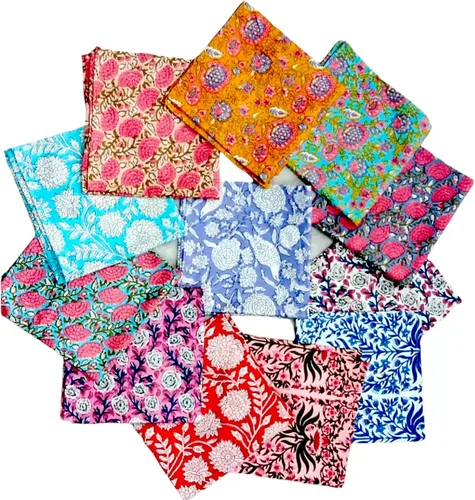 Vista 2 de COTSILER Juego de Servilletas de Algodón Premium Handblock, Estampado Floral, Hechas a Mano, Reutilizables, Lavables para Cena