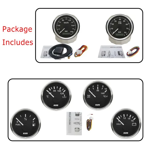 Vista 4 de Kus Gauge Set Velocímetro GPS 124.3 mi/h Tacómetro 8000RPM Nivel de combustible 0-190ohm Temperatura del agua 104.0-248.0 °F Presión de aceite