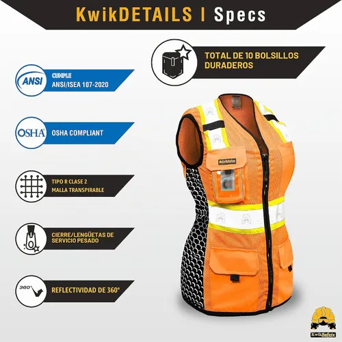 Vista 5 de KwikSafety - Charlotte, NC - Chaleco de seguridad para mujer, tiras reflectantes de alta visibilidad, cumple con ANSI y OSHA