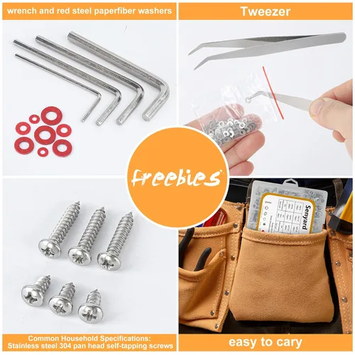 Vista 3 de Tuercas y pernos M2 M3 M4 M5, surtido de pernos métricos de acero inoxidable 304 (arandelas de bloqueo y planas), surtido de tornillos métricos