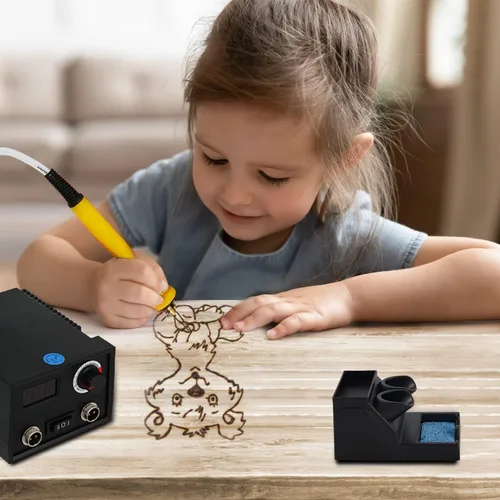 Vista 2 de Kit de combustión de madera Máquina de pirografía ajustable de temperatura, herramienta de combustión de madera, quemador de madera digital de 60 W