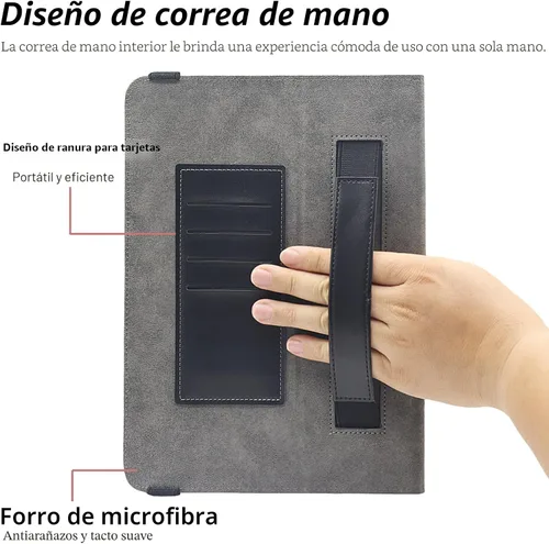 Vista 6 de Funda universal para tablet de 7 y 8 pulgadas, funda protectora con soporte para Android de 7.0 a 8.5 pulgadas con correa de mano y ranuras