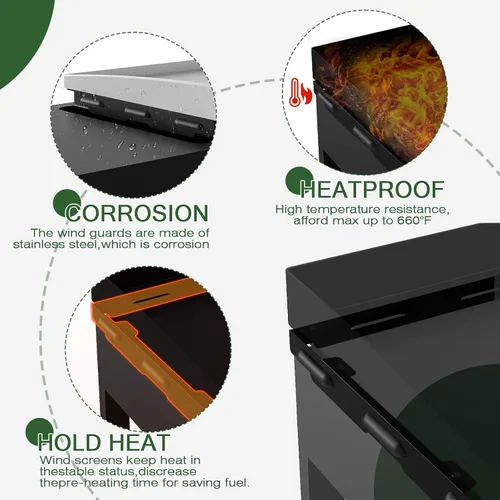 Vista 4 de Protectores de viento magnéticos mejorados para parrilla Blackstone de 22 pulgadas, pantallas de acero inoxidable que protegen la llama, retienen