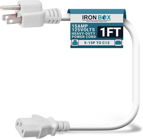 Vista 46 de IronBox Electric - Cable de Alimentación de Servicio Pesado 5-15P a C13 - Cable PC SJT 14/3 de 3 Clavijas 15A 125V - Cable para Computadora