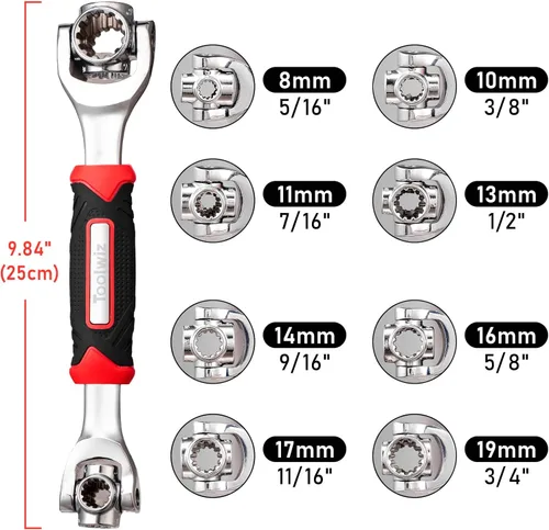 Vista 7 de Toolwiz Llave universal 52 en 1 ajustable multifuncional con cabeza giratoria de 360 grados, para quitar tornillos, tuercas, sujetadores