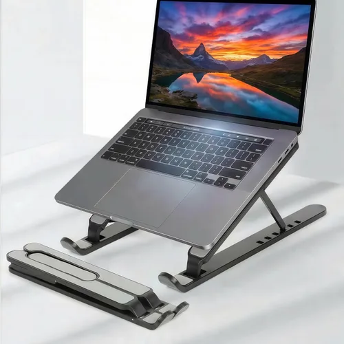 Vista 6 de Soporte ajustable para laptop para escritorio, elevador plegable y portátil, soporte ergonómico para computadora multiángulo, soporte para Blanco