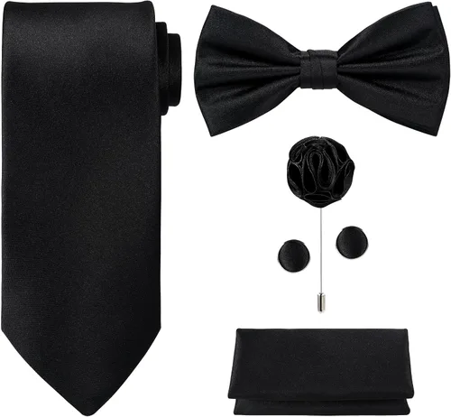 Vista 40 de TIE G 5pcs Tie Set in WHITE OR BLACK GIFT BOX: Solid Color Necktie, Satin Bow Tie, Pocket Square, Lapel, Cuff Links A-aqua