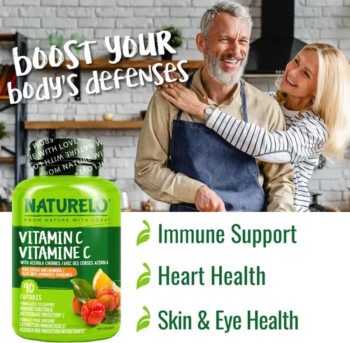 Vista 5 de NATURELO Vitamina C con Extracto Orgánico de Cereza Acerola y Bioflavonoides Cítricos - Suplemento Vegano - Apoyo Inmunológico - 500 mg VIT C por