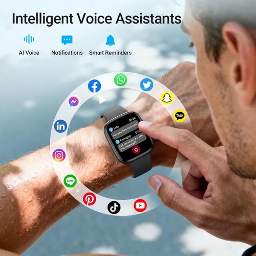 Vista 6 de Fitpolo Reloj inteligente, rastreador de fitness AMOLED de 1.85 pulgadas con llamada Bluetooth, monitor de frecuencia cardíaca/sueño/SPO₂, más