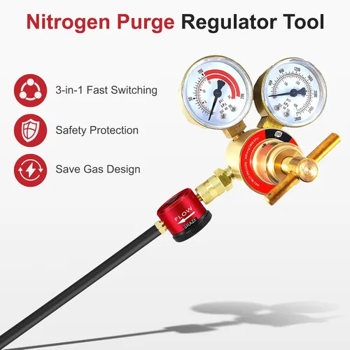 Vista 5 de Herramienta de purga de nitrógeno con dial de 3 posiciones (purga/soldar/apagar) y puertos de 1/4 de pulgada, regulador de nitrógeno HVAC 50-200