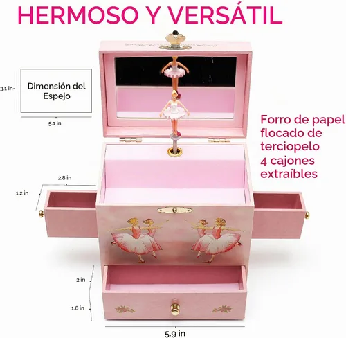 Vista 2 de Caja de música con diseño de bailarinas de ballet Ballet Friends, Bailarina, Rosado