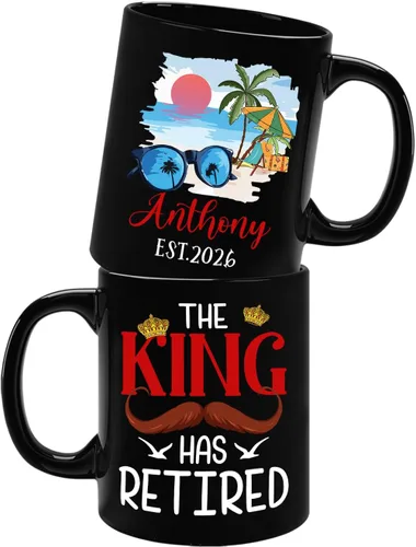 Vista 19 de Taza de café negra de jubilación personalizada, Jubilado está bajo nueva gestión, mira a la esposa para más detalles, taza de té de 11 15 onzas