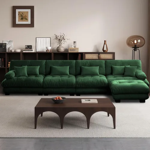 Vista 76 de Reposapiés Otomano Tapizado de Terciopelo con Cojín para Sofá Seccional Sofá 300 libras para Sala de Estar (Beige)