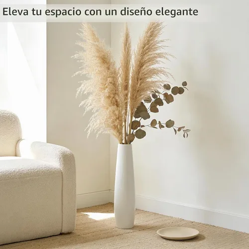 Vista 5 de Jarrón alto de cerámica blanco, 17.7 pulgadas, diseño minimalista Forma 1