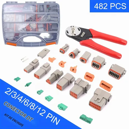 Vista 5 de 482 piezas para kit de conectores DT Deustch Conectores DT 2 3 4 6 8 12 pin tamaño 16# contactos sólidos, herramienta de extracción de conector DT