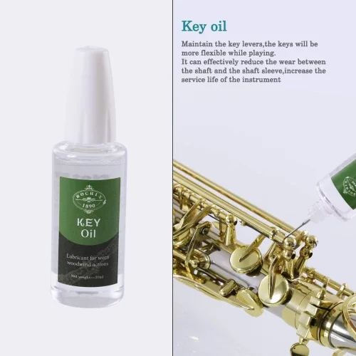 Vista 5 de Kit de limpieza de cuidado de limpiador de saxofón, kit de mantenimiento, aceite de clave, grasa de corcho, hisopo, paño de limpieza, reposamuñecas