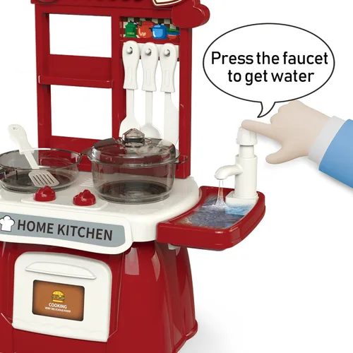 Vista 3 de Juego de cocina para niños pequeños con sonido y luz, juego de comida de cocina de simulación, juego de cocina para niños, fregadero de juego