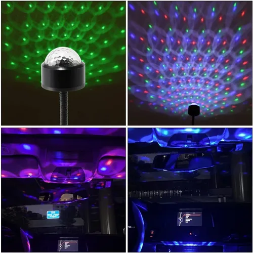 Vista 2 de SOLUSTRE Proyector de luces LED de discoteca para coche, luz USB, luces de fiesta activadas por sonido, enchufe USB, mini discoteca giratoria