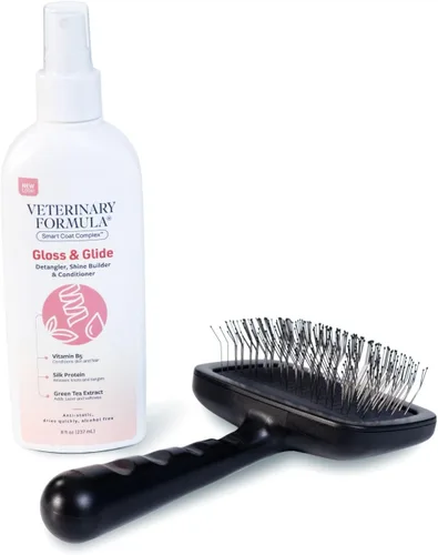 Vista 12 de Juego de Cuidado de Pelaje Suave por Veterinary Formula & Tweezerman – Spray Desenredante Gloss & Glide con Cepillo Slicker Pequeño para Perros