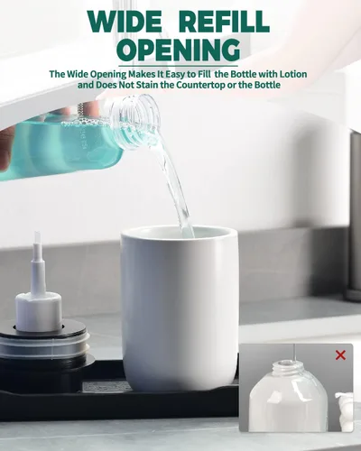 Vista 4 de BosilunLlife - Juego de dispensador de jabón blanco, dispensador de jabón de baño de cerámica, dispensador de jabón para platos de cocina