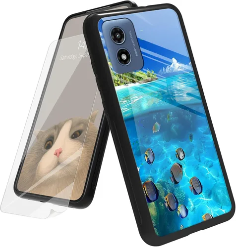 Vista 83 de Funda para Motorola Moto G Play 4G 2024 con protector de pantalla, parte trasera de vidrio templado + funda de silicona suave TPU absorción