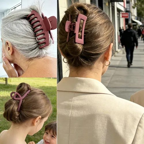 Vista 6 de Pinzas grandes para el cabello grueso, fino y fino, dientes de sujeción fuerte, pinzas de mandíbula granate entrelazadas para mujeres, juego de 3