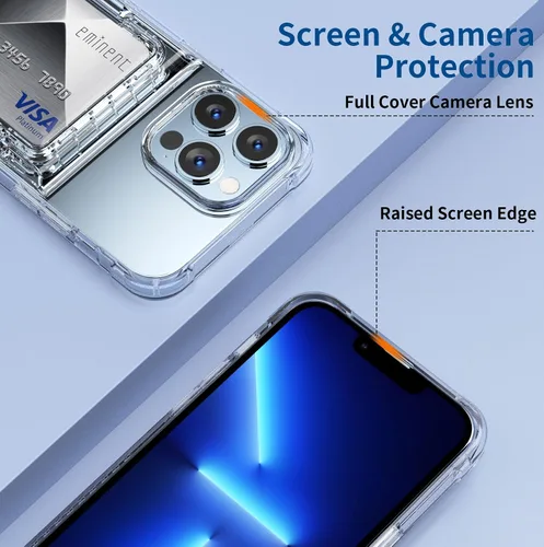 Vista 5 de ACANDYA Funda protectora transparente para iPhone 13 Pro con tarjetero de crédito, protección resistente, a prueba de golpes, antiarañazos