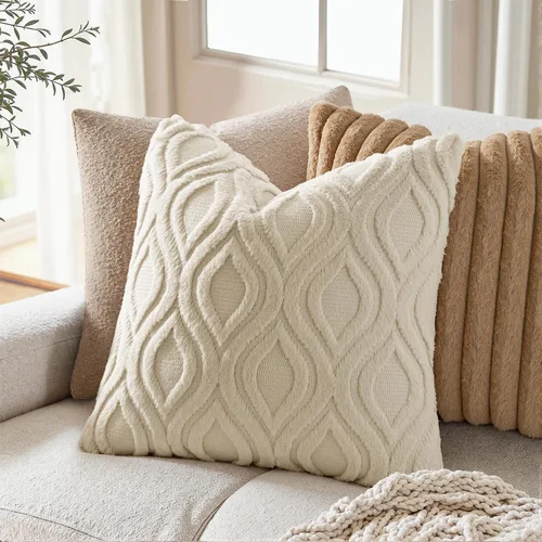 Vista 2 de MIULEE - Juego de 2 fundas de almohada de lana sintética suave y afelpada, fundas decorativas de estilo bohemio para sofá, sala de estar, cama, 16 x
