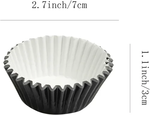 Vista 2 de Forros para cupcakes de papel de aluminio negro, 100 tazas de papel metálico para hornear para fiestas de cumpleaños, bodas o baby showers