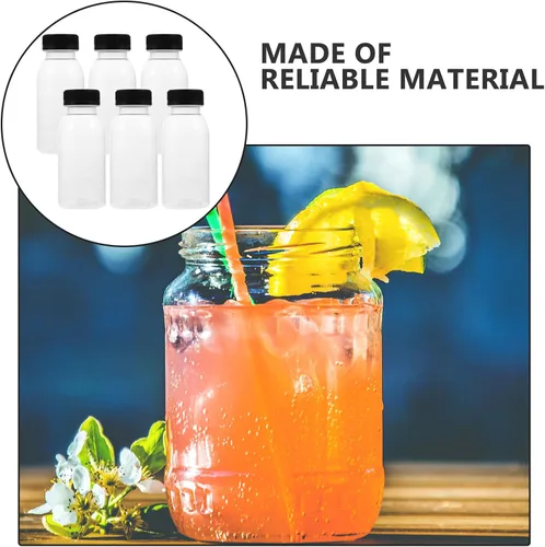 Vista 8 de 6 botellas de jugo transparentes a prueba de fugas, botellas de leche reutilizables, recipientes para bebidas al aire libre, tapas para exprimir