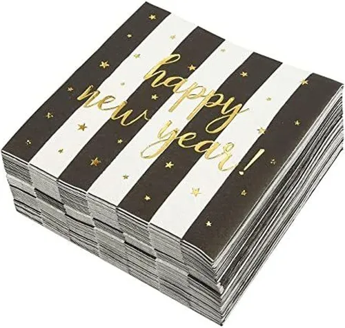 Vista 30 de BLUE PANDA Servilletas de 30 cumpleaños – 5 x 5 pulgadas, 3 capas, 50 unidades, negro y dorado – Servilletas estampadas con texto en inglés «Cheers