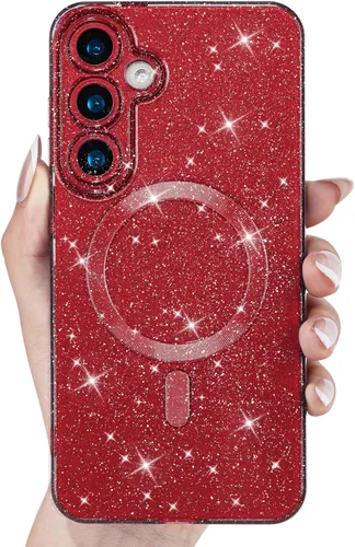 Vista 32 de Svanove Funda magnética con purpurina para Samsung Galaxy S22, compatible con Magsafe Cute, brillante, brillante, estética, dura y brillante