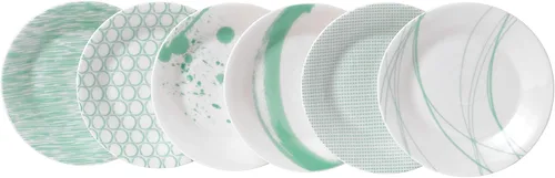 Vista 8 de Royal Doulton Pacific - Platos llanos con patrones mixtos, 11.4 pulgadas, azul/blanco, juego de 6