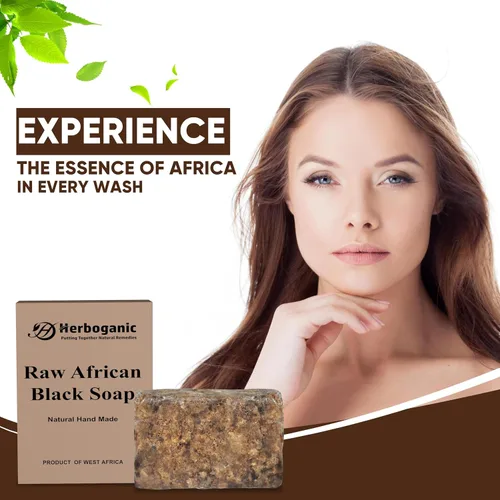 Vista 3 de HERBOGANIC Barra de jabón negro africano crudo Paquete de 1,16 oz 100% natural puro Producto de Ghana. El jabón negro es ideal para acné, eczema