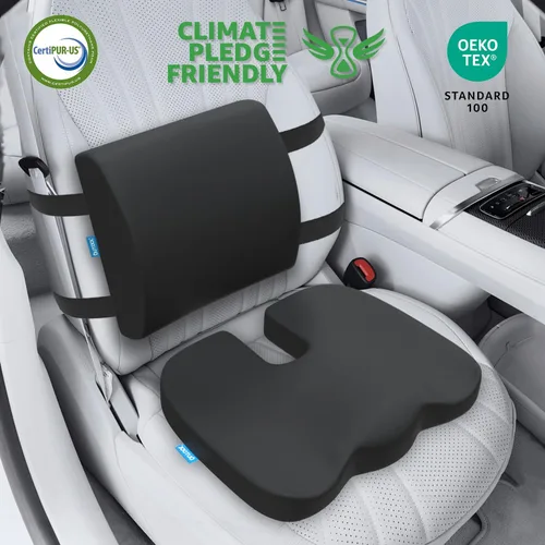 Vista 3 de QUTOOL Cojín ortopédico de asiento y almohada de apoyo lumbar para silla de oficina y coche, en espuma viscoelástica con funda lavable, cojín
