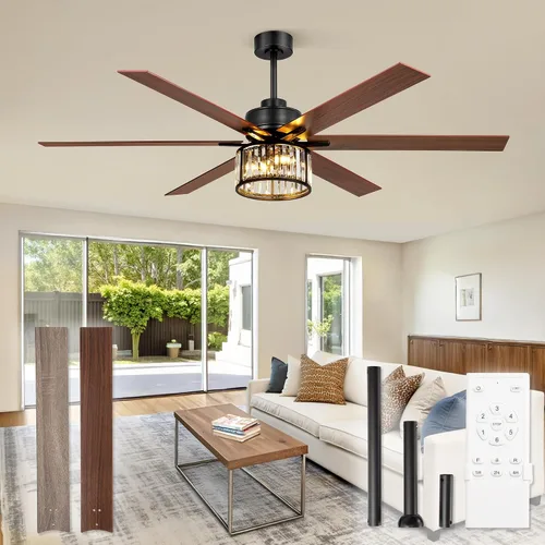 Vista 10 de Fanbulous Ventilador de techo rústico de 52 pulgadas con luz y control remoto, ventiladores de techo rústicos negros de 52 pulgadas para dormitorio