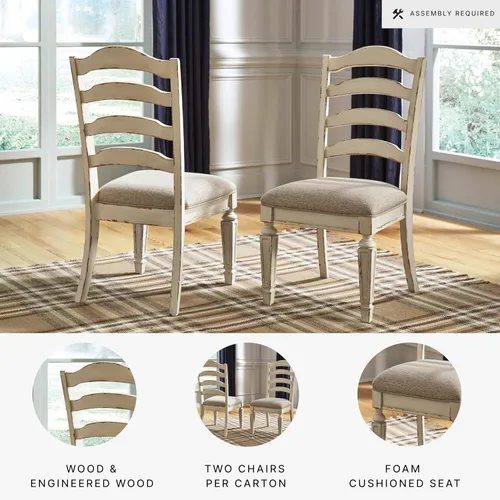 Vista 7 de Signature Design by Ashley Realyn - Silla tapizada para comedor, 2 unidades, color blanco antiguo