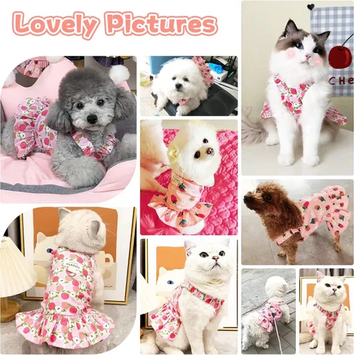 Vista 5 de Juego de arnés y correa para perro pequeño, vestidos de princesa para cumpleaños, vestidos de cachorro, vestidos de cachorro con estampado de frutas