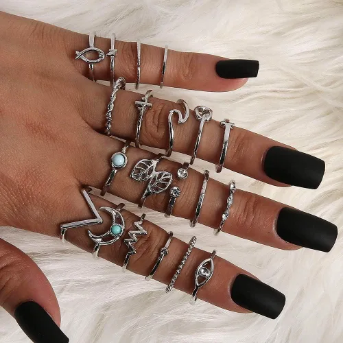 Vista 5 de Juego de 62-101 anillos vintage para nudillos, apilables por debajo de la rodilla para mujeres, adolescentes, niñas, anillos bohemios dorados