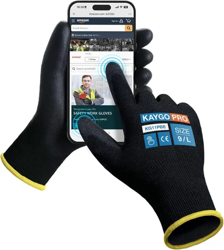 Vista 73 de KAYGO KG11PB - Guantes de trabajo de seguridad con revestimiento de poliuretano, 12 pares de guantes de punto sin costuras para hombres y mujeres