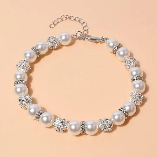 Vista 5 de Collar de diamantes de perlas para mascotas, collar ajustable para gatos y perros