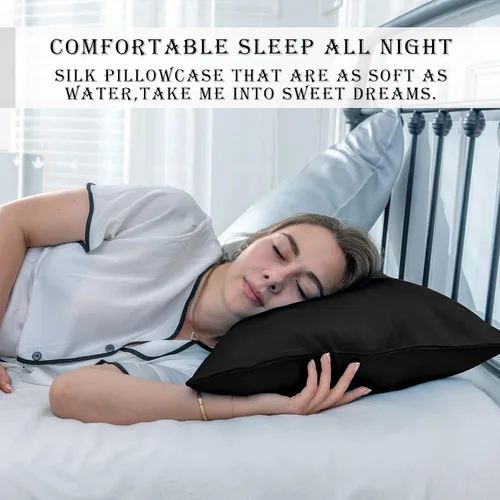 Vista 6 de Funda de almohada de seda para cabello y piel, suave, transpirable y sedosa 100% seda Queen, juego de 2, fundas de almohada de seda de morera