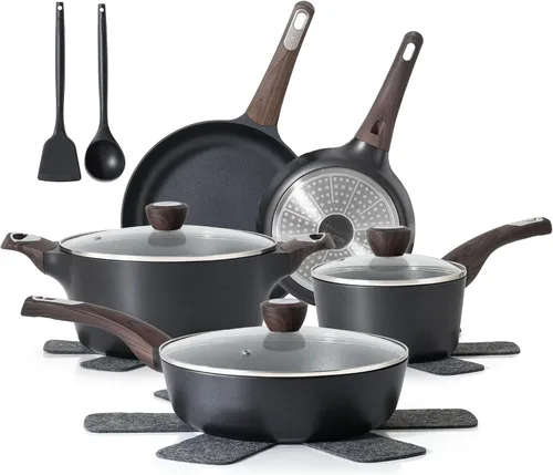 Vista 9 de SENSARTE Juego de utensilios de cocina de cerámica, juego de ollas y sartenes antiadherentes, utensilios de cocina de inducción de 14 piezas,