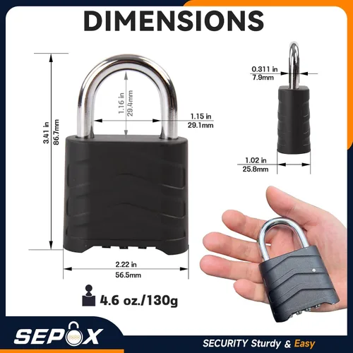 Vista 5 de SEPOX 10 candados combinados resistentes a la intemperie de 2.2 pulgadas, 4 cerraduras digitales grandes para exteriores, cuerpo de bloqueo